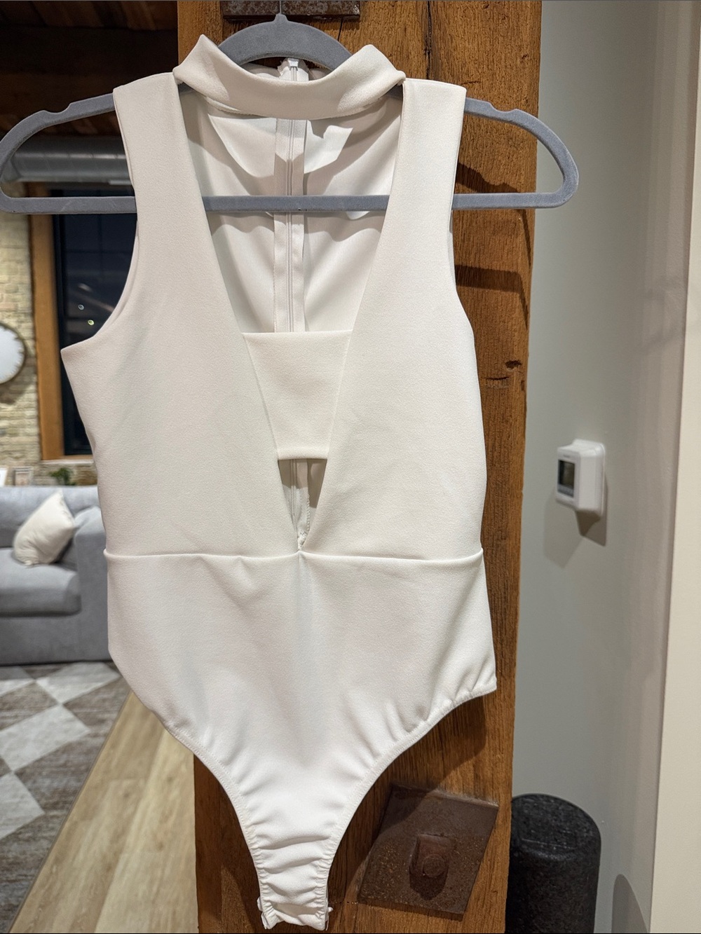 Missguided + Cream High Neck One-Piece Bodysuit